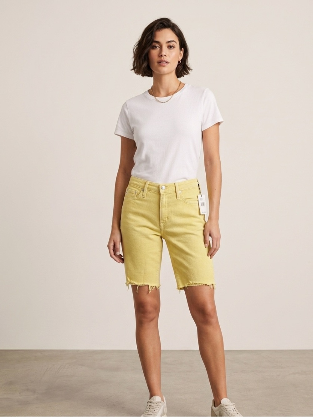 Ag Adriano Goldschmied Yellow Frayed Hem Jean Shorts